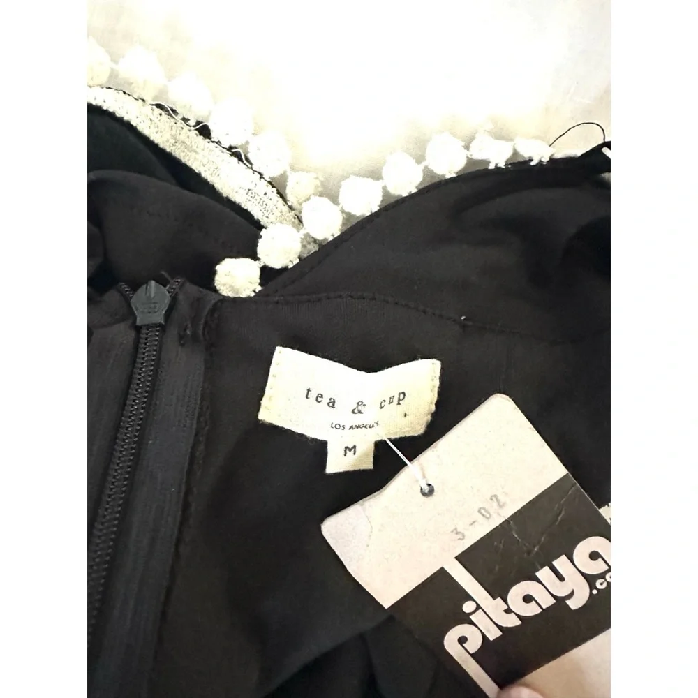 Tea & Cup Black & White Pom Pom Romper - Picture 5 of 7